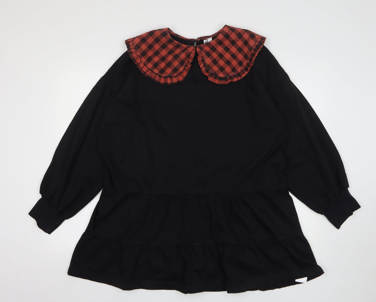 Violet Womens Black Check Cotton Pullover Sweatshirt Size 14 Pullover