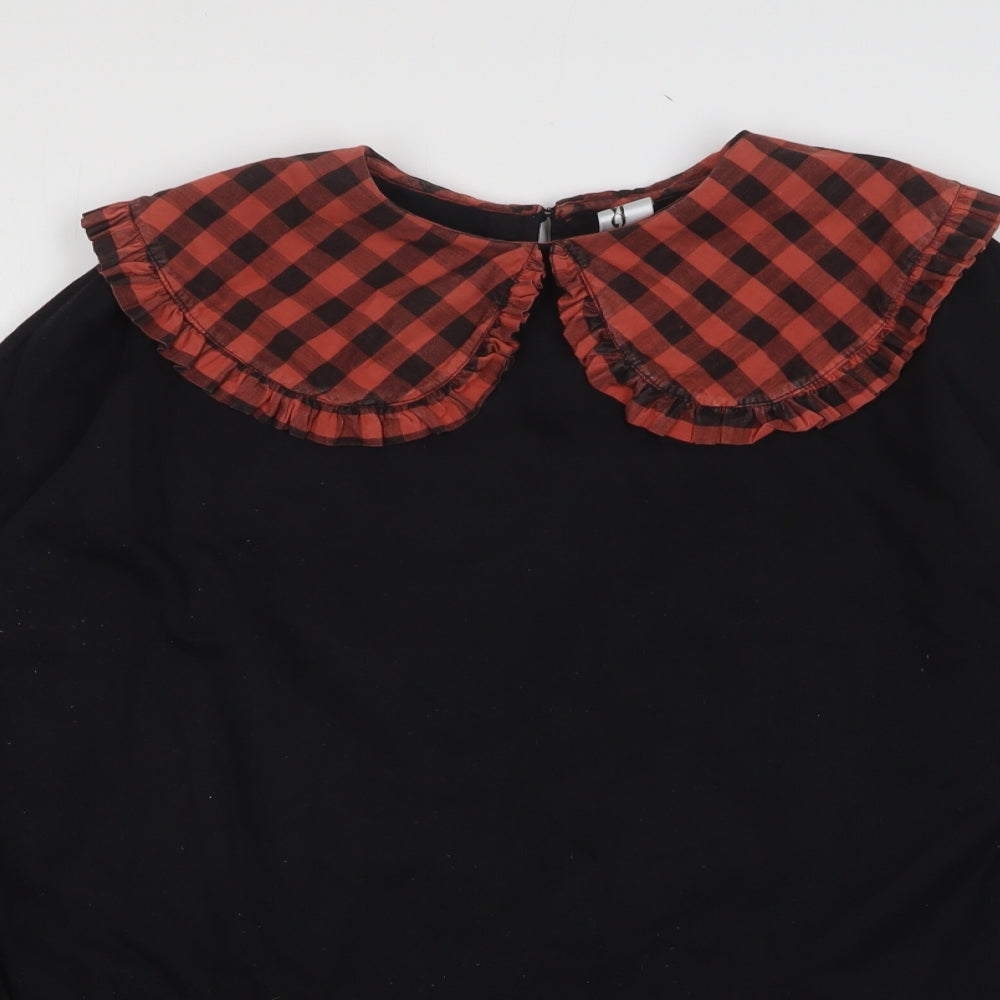 Violet Womens Black Check Cotton Pullover Sweatshirt Size 14 Pullover