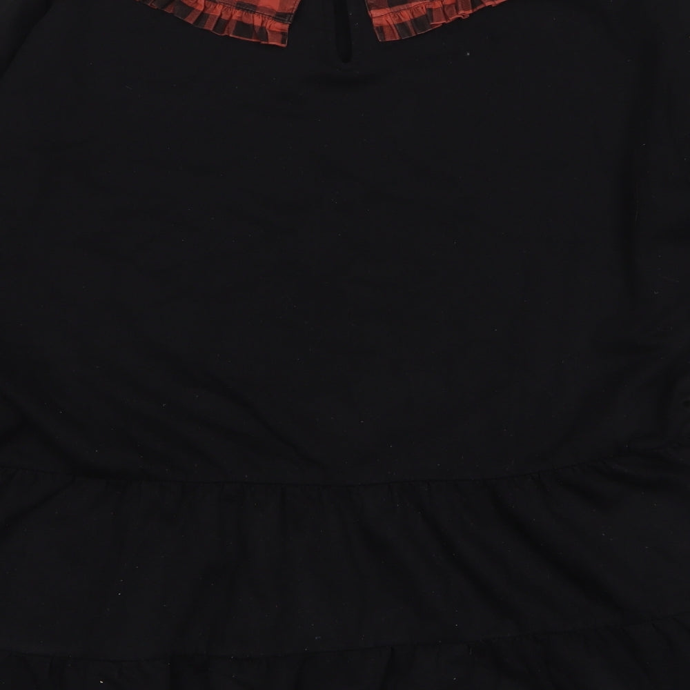 Violet Womens Black Check Cotton Pullover Sweatshirt Size 14 Pullover