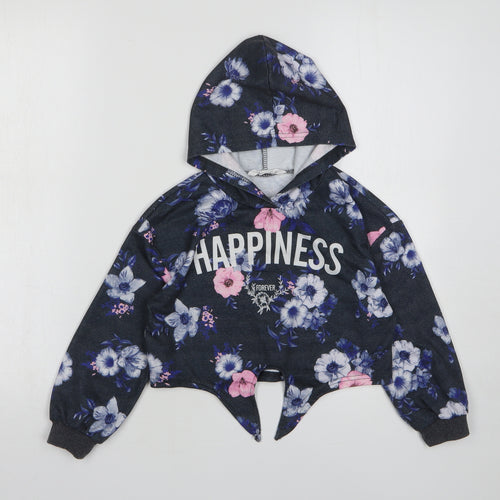 Shein Girls Multicoloured Floral Polyester Pullover Hoodie Size 7 Years Pullover - Cropped