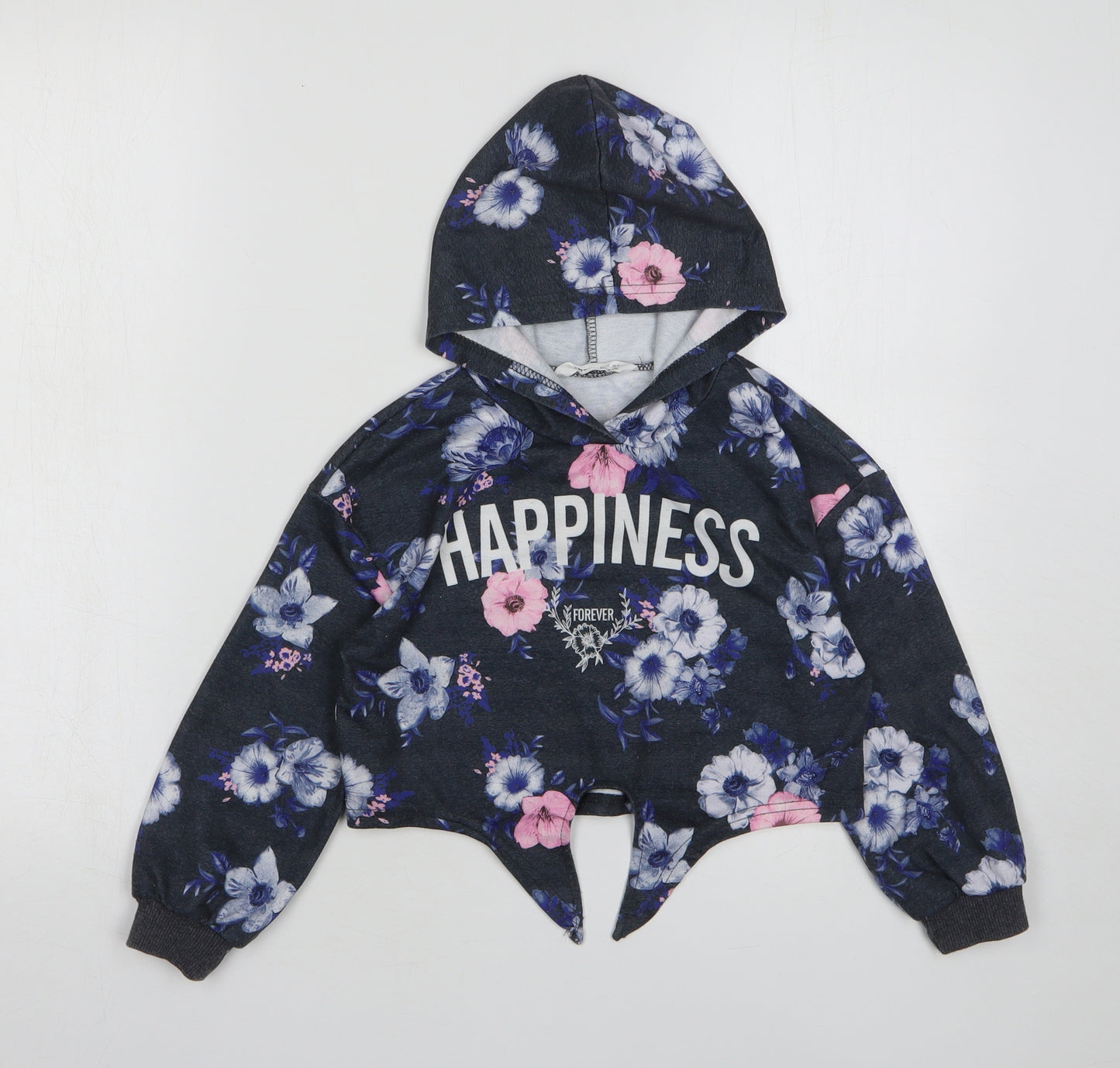 Shein Girls Multicoloured Floral Polyester Pullover Hoodie Size 7 Years Pullover - Cropped