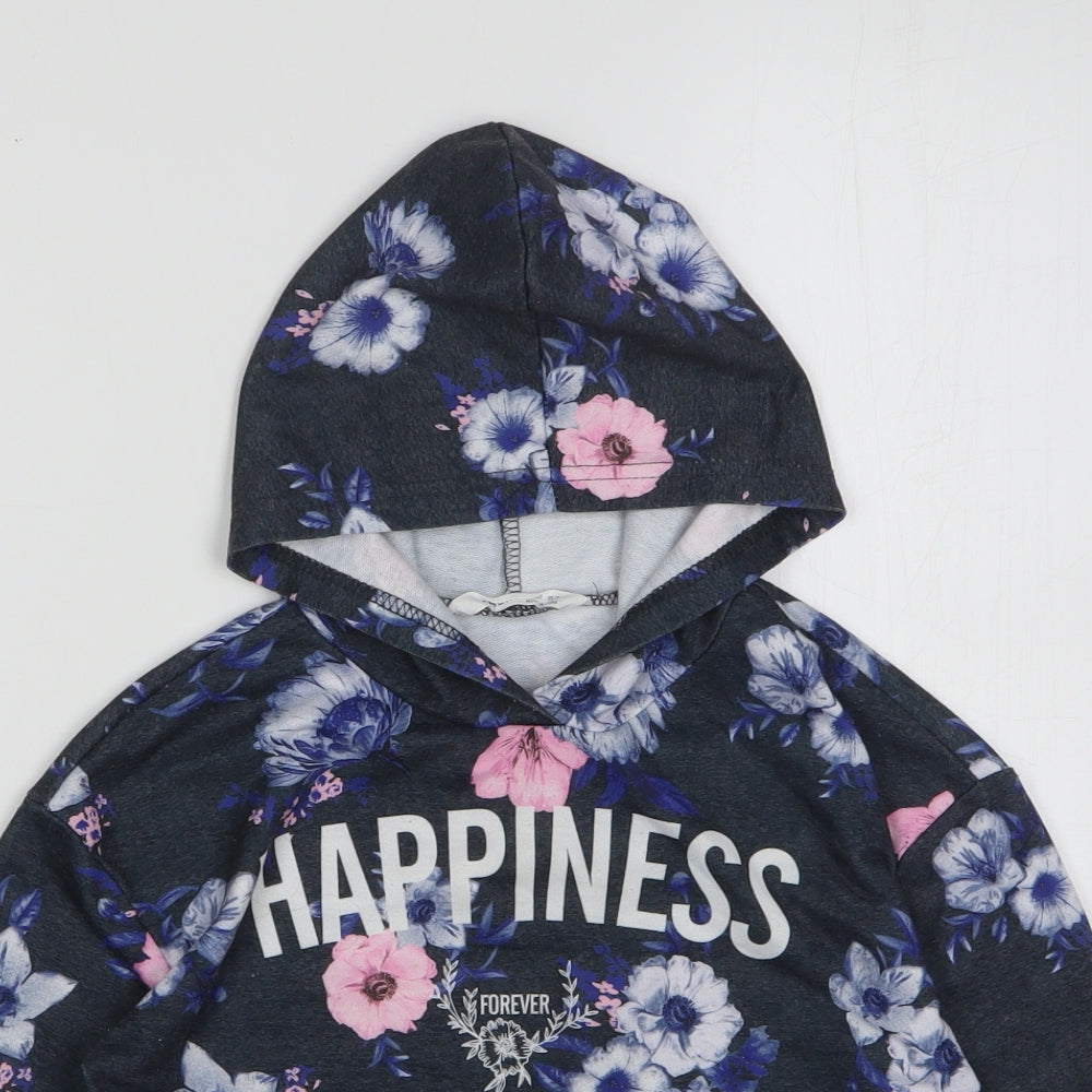 Shein Girls Multicoloured Floral Polyester Pullover Hoodie Size 7 Years Pullover - Cropped