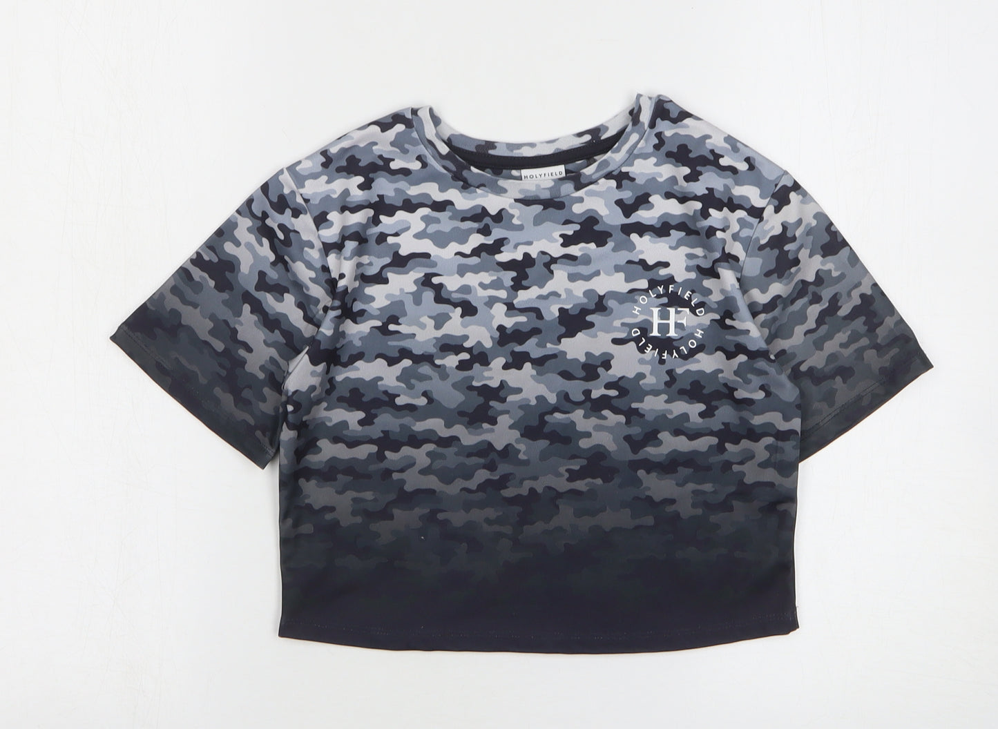 Holyfield Girls Grey Camouflage Polyester Cropped T-Shirt Size 8-9 Years Round Neck Pullover