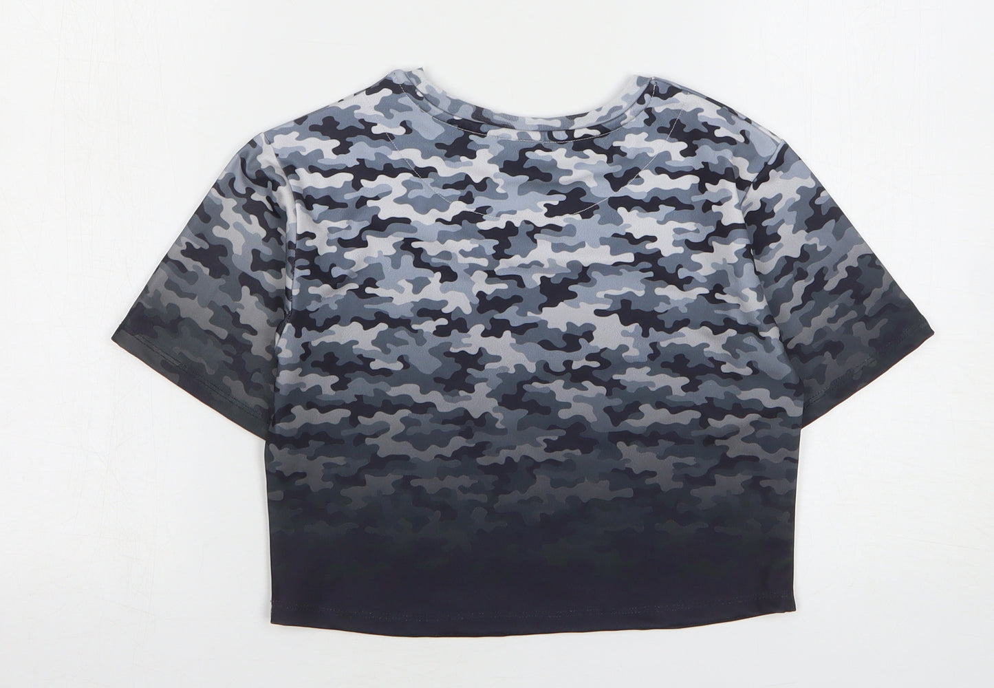 Holyfield Girls Grey Camouflage Polyester Cropped T-Shirt Size 8-9 Years Round Neck Pullover