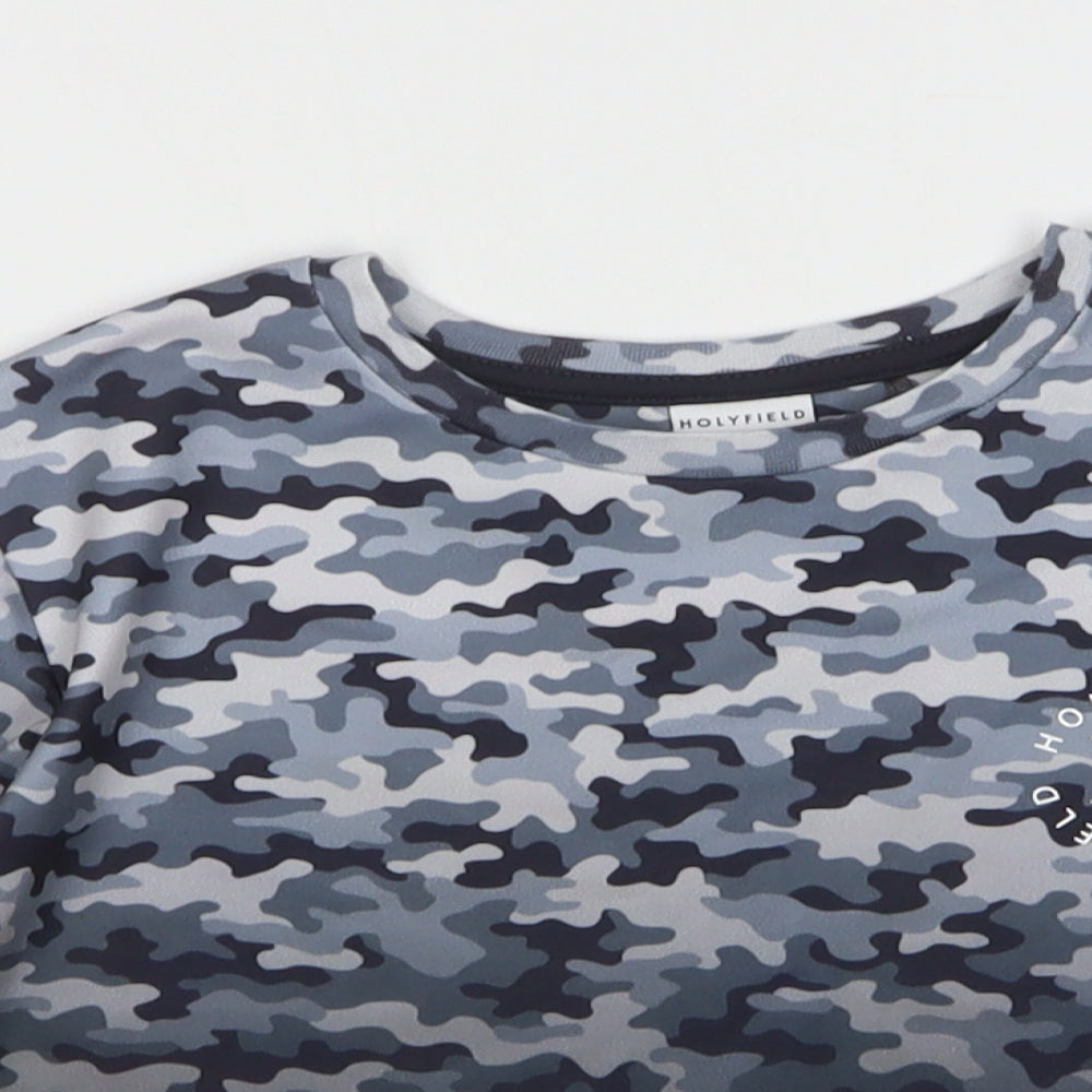 Holyfield Girls Grey Camouflage Polyester Cropped T-Shirt Size 8-9 Years Round Neck Pullover