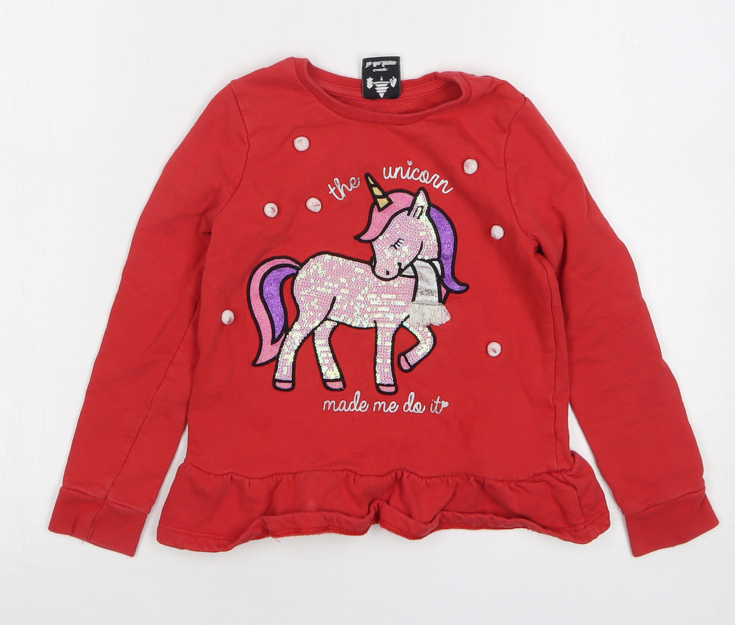 George Girls Red Cotton Pullover Sweatshirt Size 5-6 Years Pullover - Unicorn