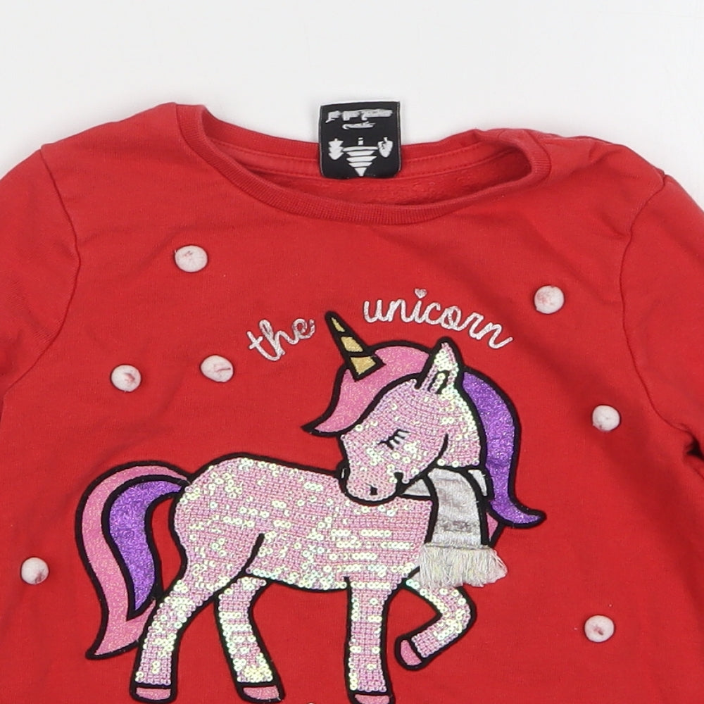 George Girls Red Cotton Pullover Sweatshirt Size 5-6 Years Pullover - Unicorn