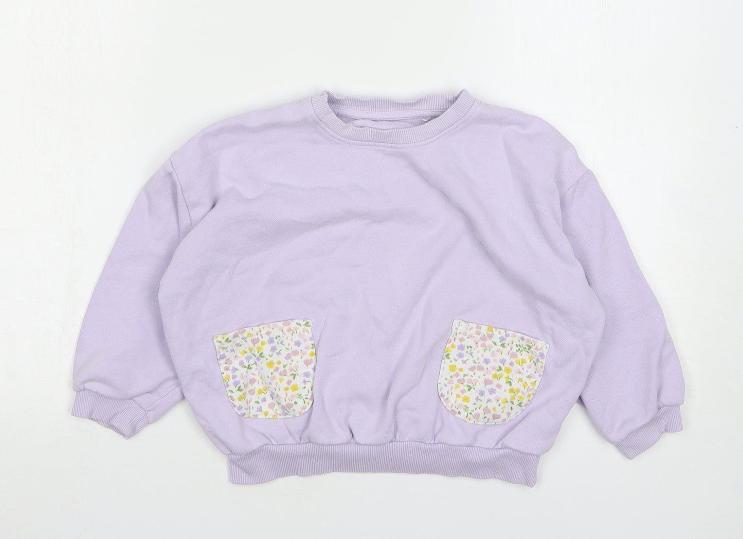 George Girls Purple Floral Cotton Pullover Sweatshirt Size 4-5 Years Pullover