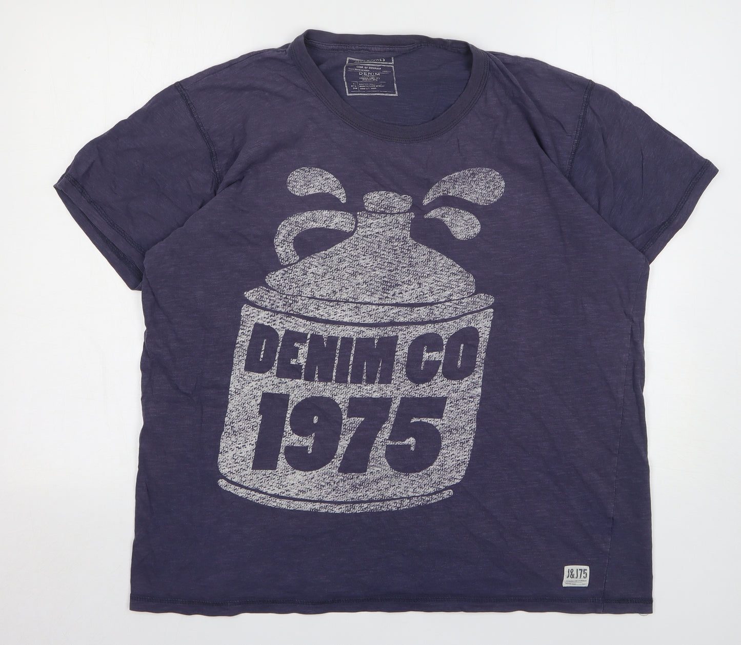 Jack & Jones Mens Blue Cotton T-Shirt Size 2XL Roll Neck - 1975
