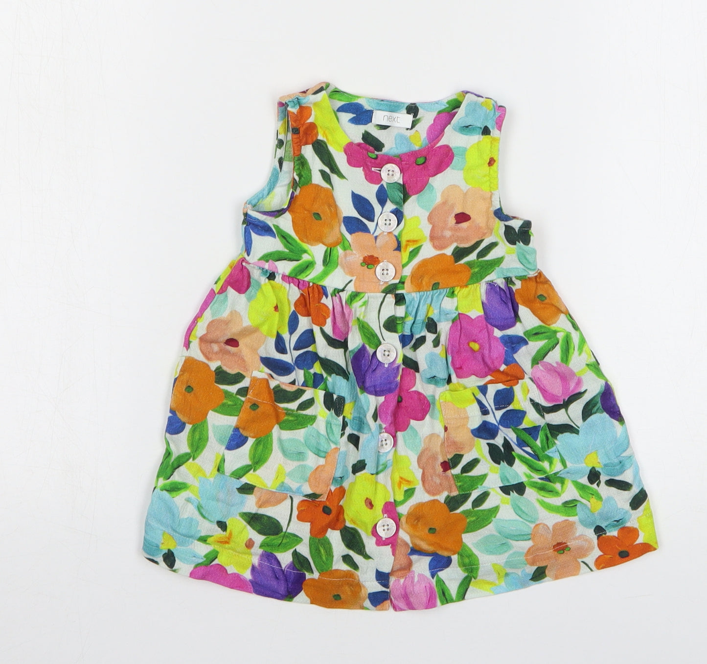 NEXT Girls Multicoloured Floral Cotton A-Line Size 6-9 Months Round Neck Button