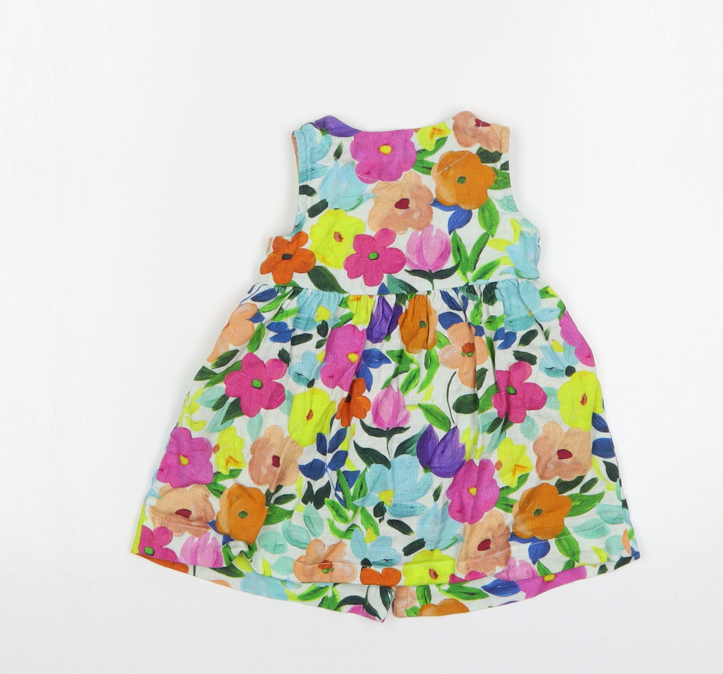 NEXT Girls Multicoloured Floral Cotton A-Line Size 6-9 Months Round Neck Button