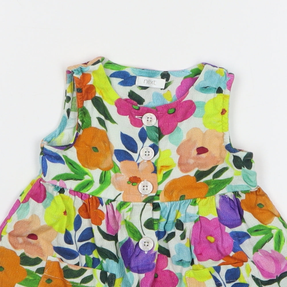 NEXT Girls Multicoloured Floral Cotton A-Line Size 6-9 Months Round Neck Button