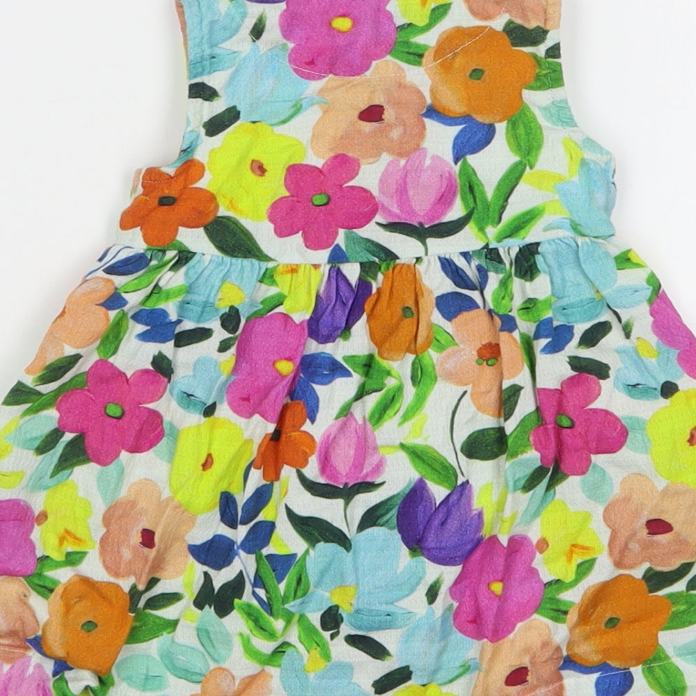NEXT Girls Multicoloured Floral Cotton A-Line Size 6-9 Months Round Neck Button