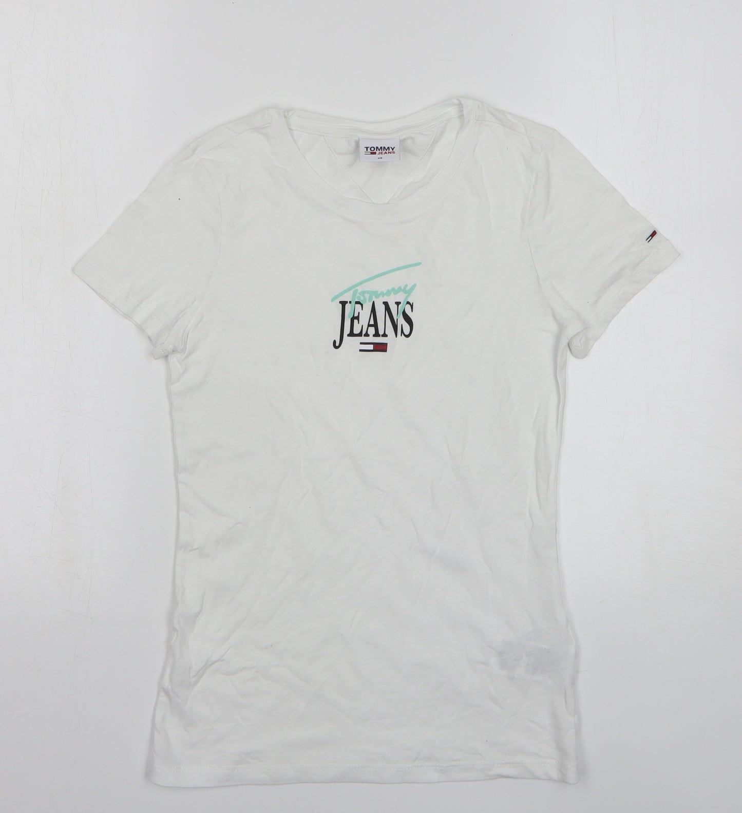 Tommy Hilfiger Girls White Cotton Basic T-Shirt Size XS Round Neck Pullover