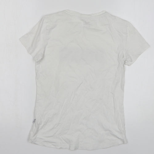 PUMA Girls White Cotton Basic T-Shirt Size 13-14 Years Round Neck Pullover