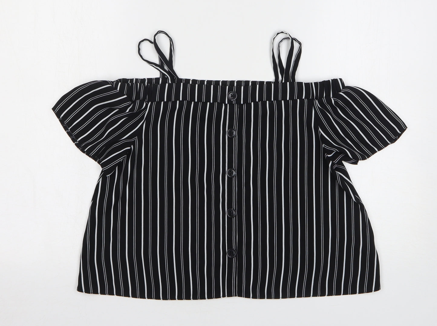 Primark Girls Black Striped Polyester Basic Blouse Size 12-13 Years Off the Shoulder Pullover