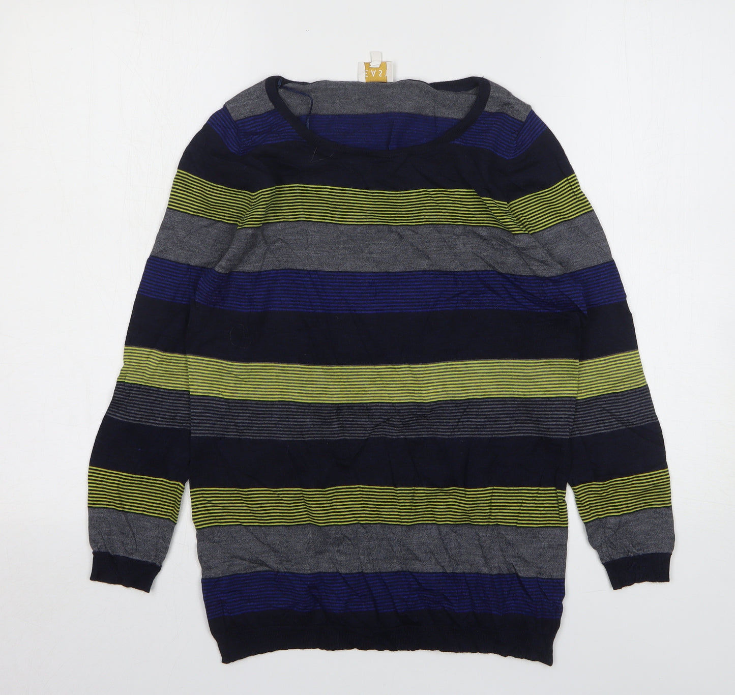 EAST Womens Multicoloured Round Neck Striped Polyester Pullover Jumper Size L