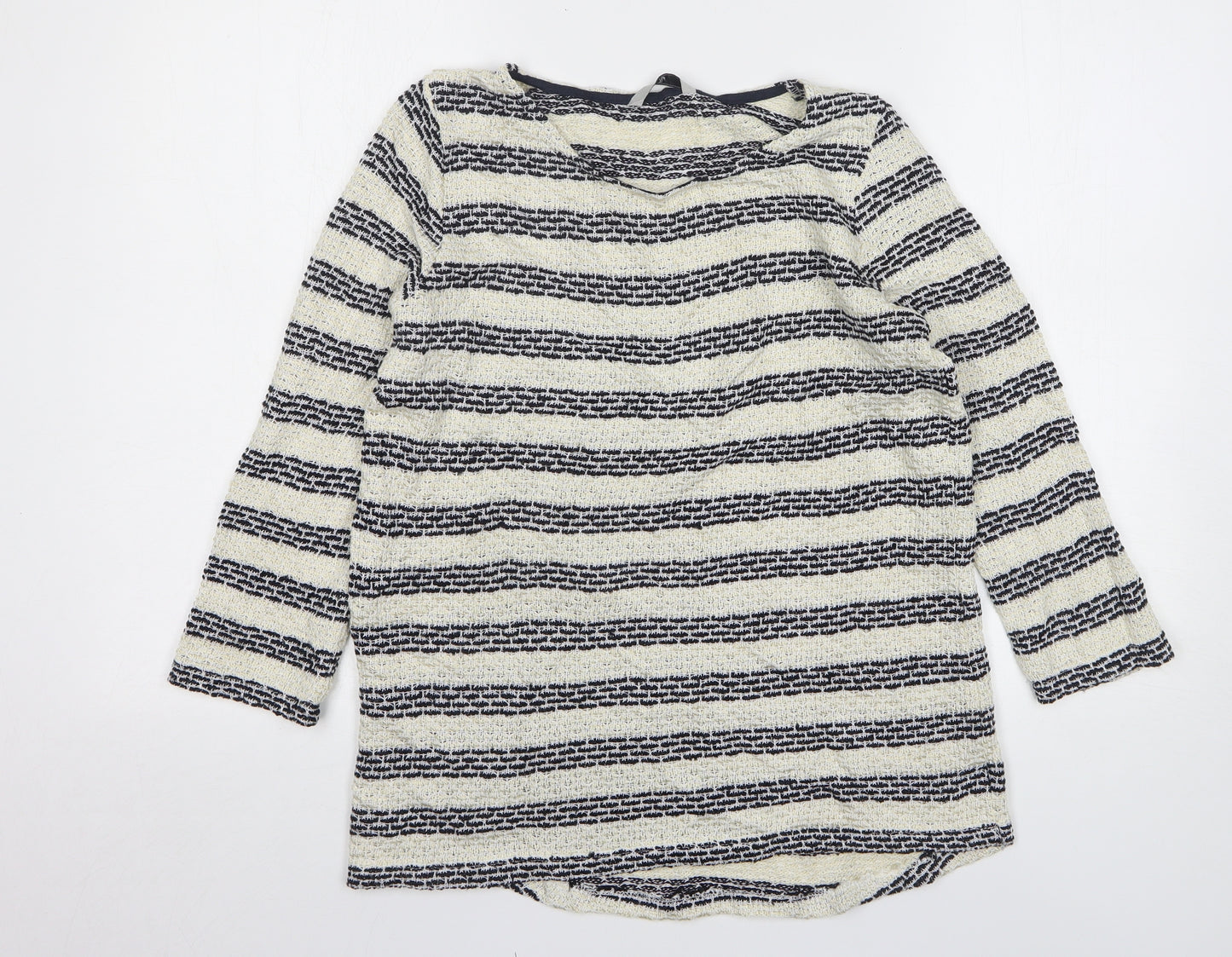 TU Womens Beige Round Neck Striped Acrylic Pullover Jumper Size 10
