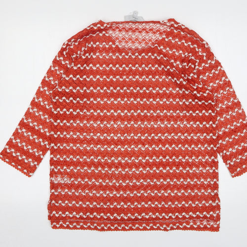 NEXT Womens Orange Round Neck Striped Polyester Pullover Jumper Size 12