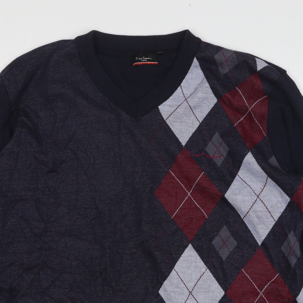 Pierre Cardin Mens Blue V-Neck Argyle/Diamond Polyester Pullover Jumper Size XL