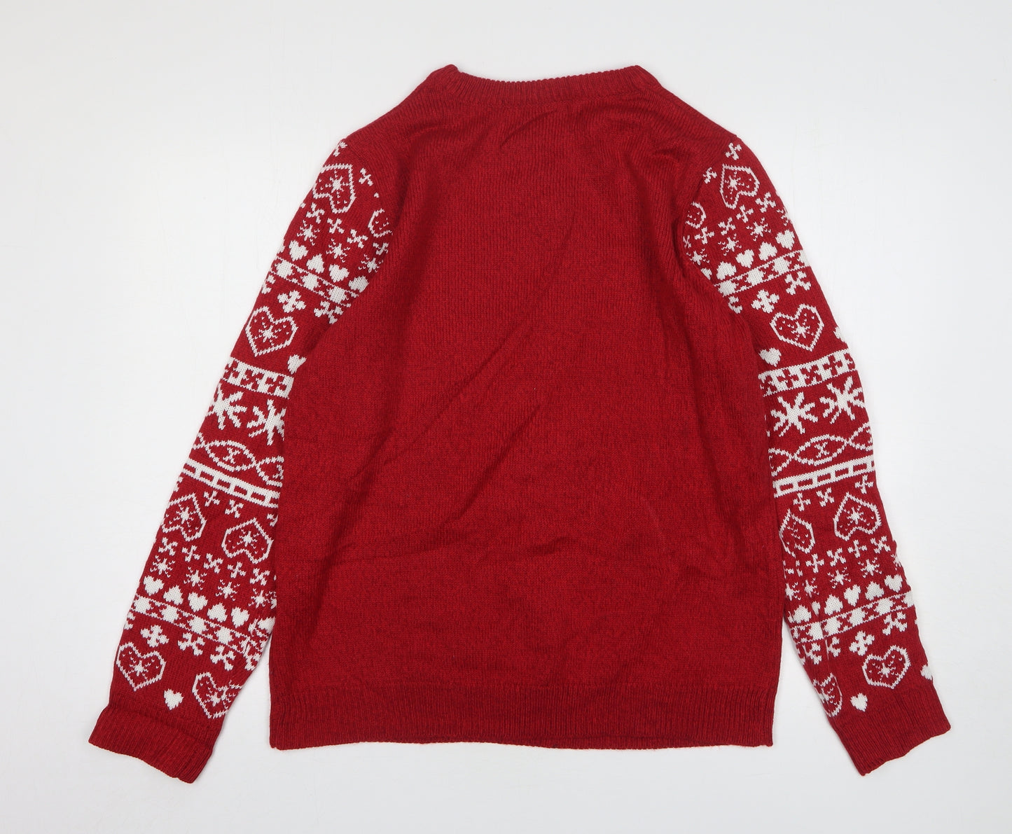 Nutmeg Womens Red Round Neck Geometric Acrylic Pullover Jumper Size 16 - Christmas