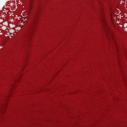 Nutmeg Womens Red Round Neck Geometric Acrylic Pullover Jumper Size 16 - Christmas