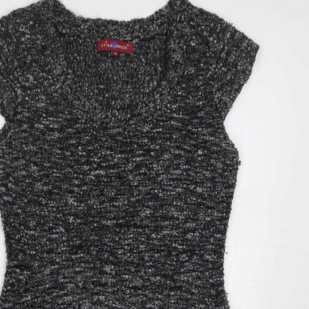 Uttam London Womens Grey Round Neck Acrylic Vest Jumper Size M