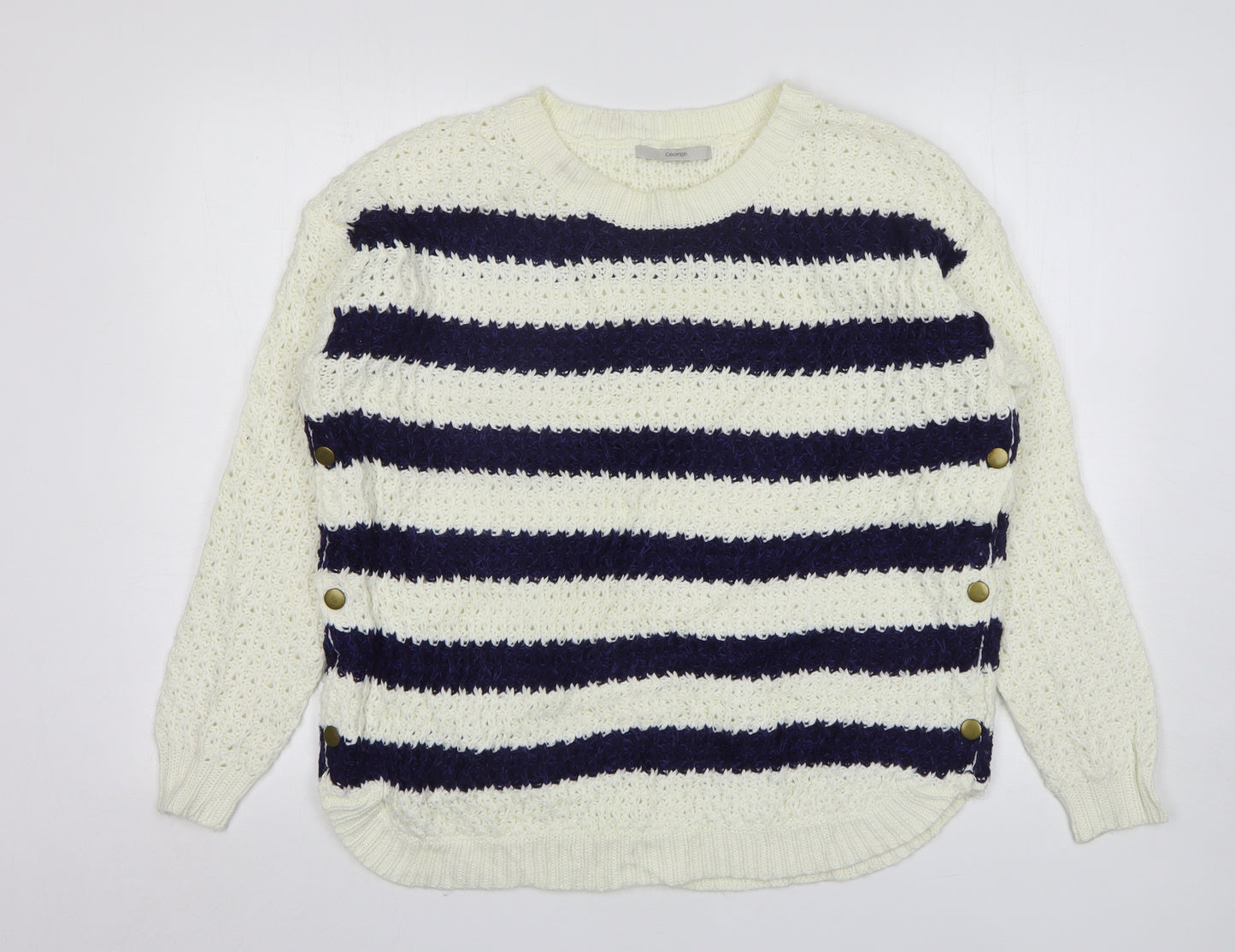 George Womens Ivory Round Neck Striped Acrylic Pullover Jumper Size 14