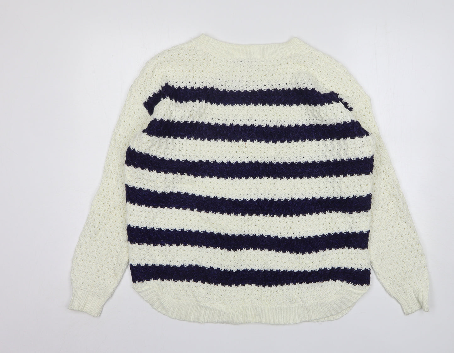 George Womens Ivory Round Neck Striped Acrylic Pullover Jumper Size 14