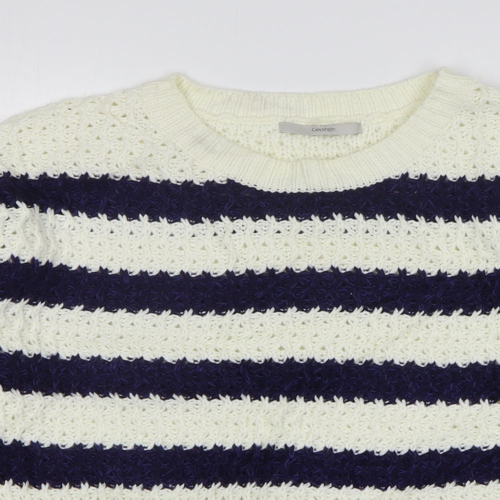George Womens Ivory Round Neck Striped Acrylic Pullover Jumper Size 14