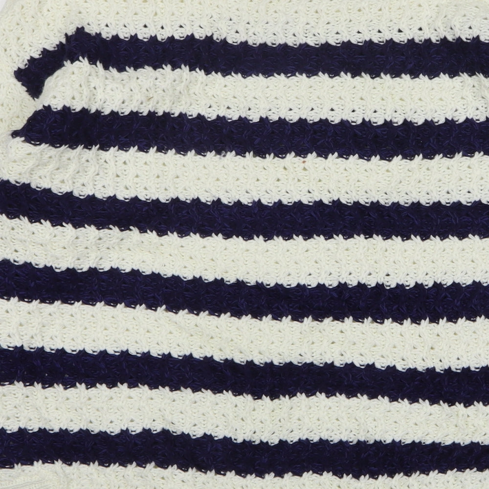 George Womens Ivory Round Neck Striped Acrylic Pullover Jumper Size 14