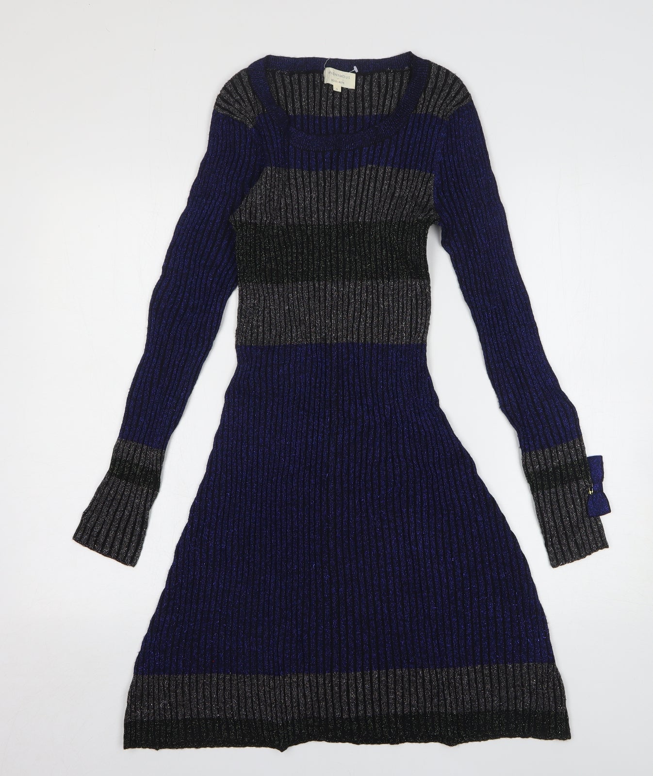 Anonymous Womens Blue Striped Wool Jumper Dress Size S Round Neck Pullover