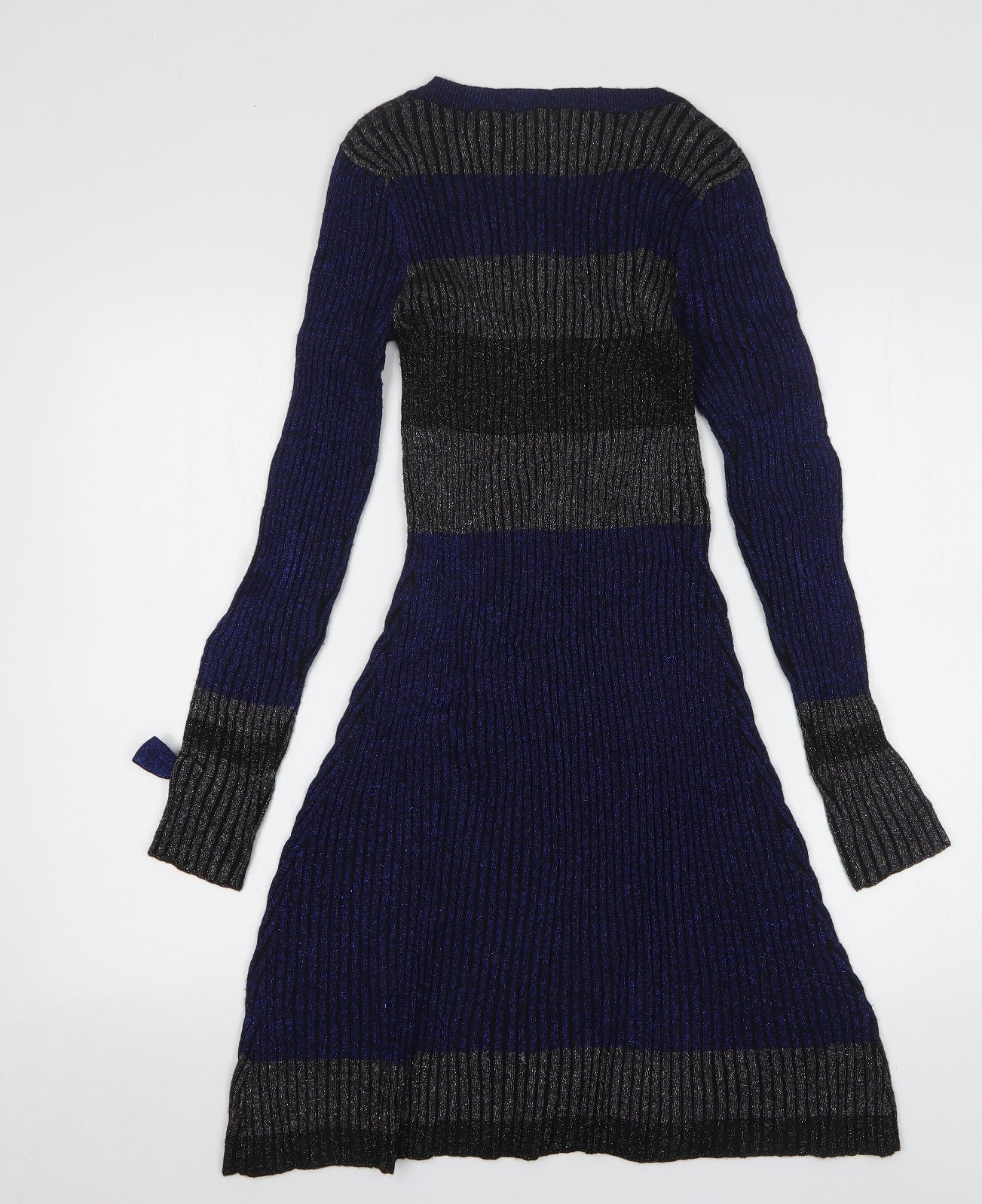 Anonymous Womens Blue Striped Wool Jumper Dress Size S Round Neck Pullover