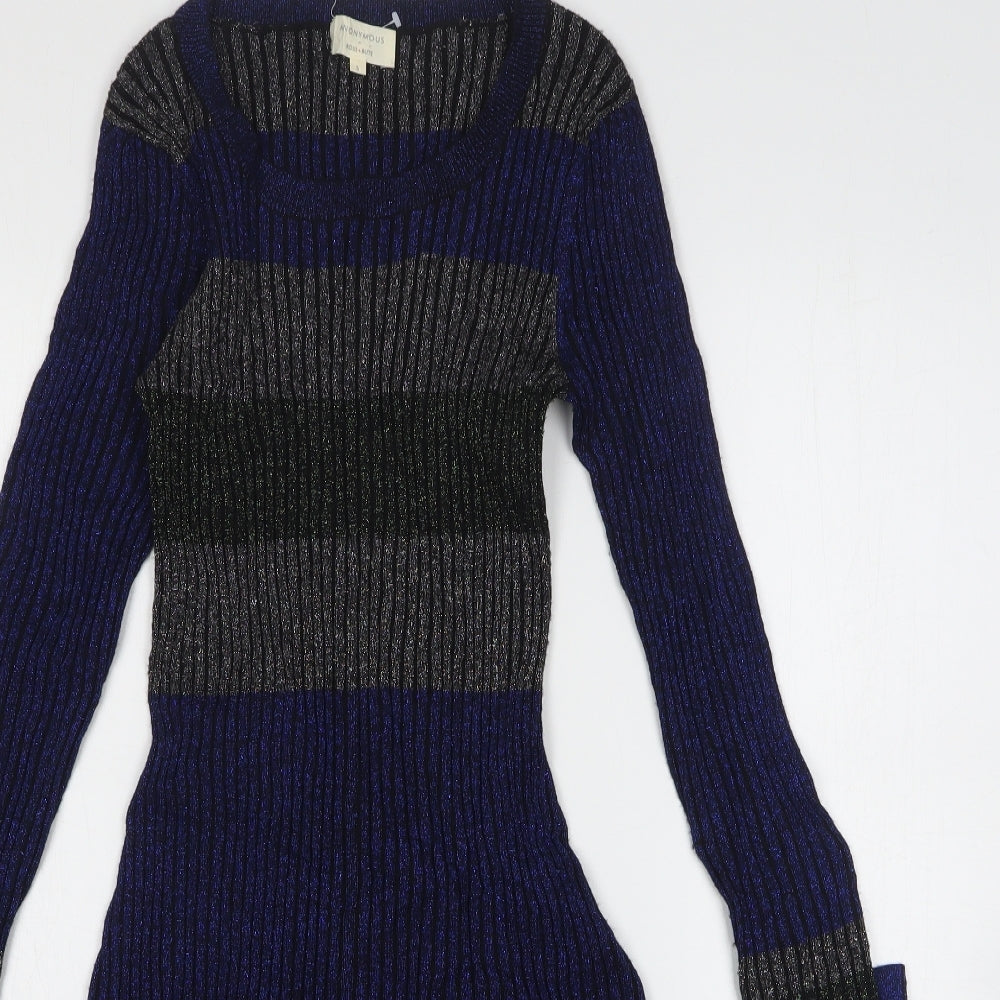 Anonymous Womens Blue Striped Wool Jumper Dress Size S Round Neck Pullover