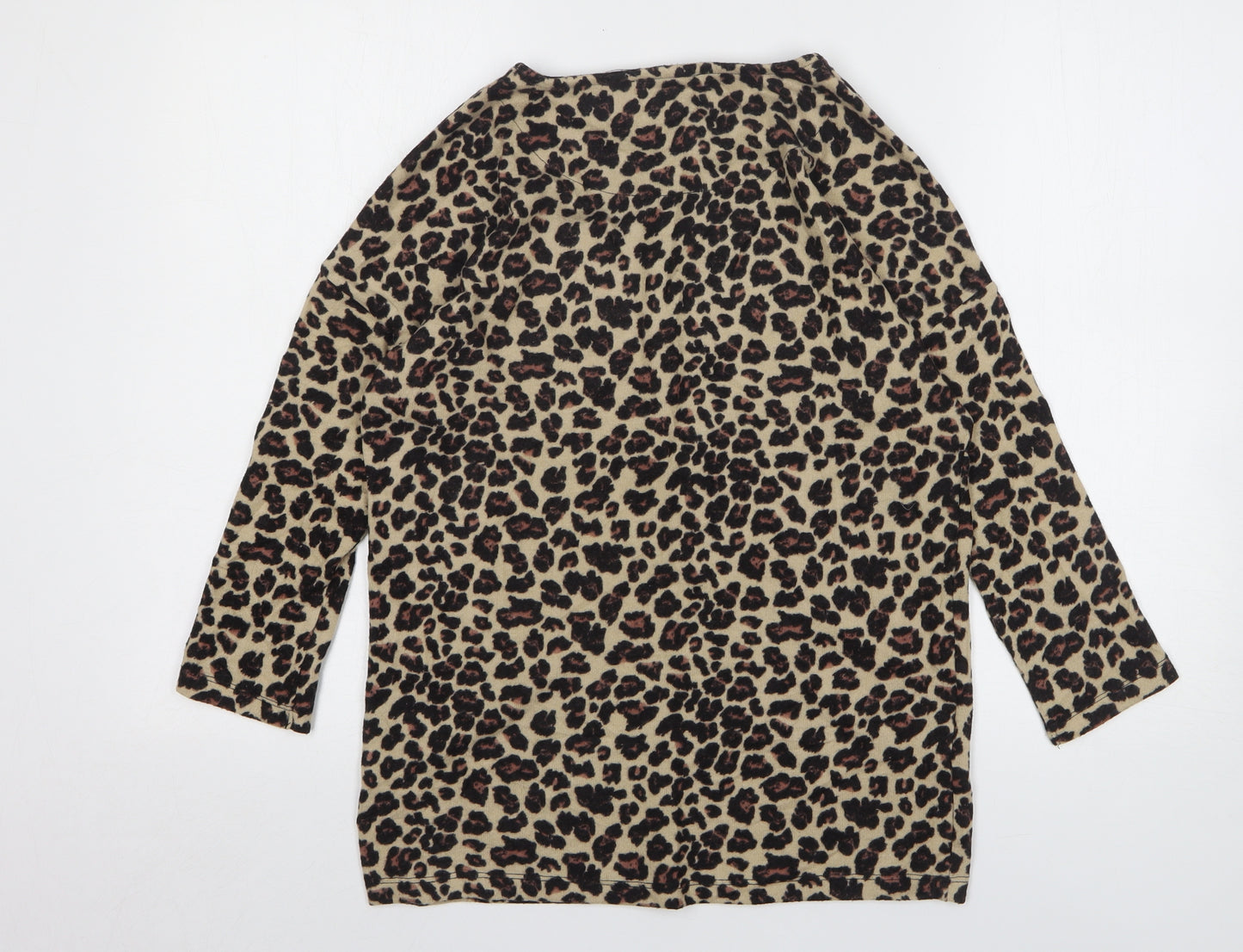 TU Womens Beige Round Neck Animal Print Polyester Pullover Jumper Size 8 - Leopard Print