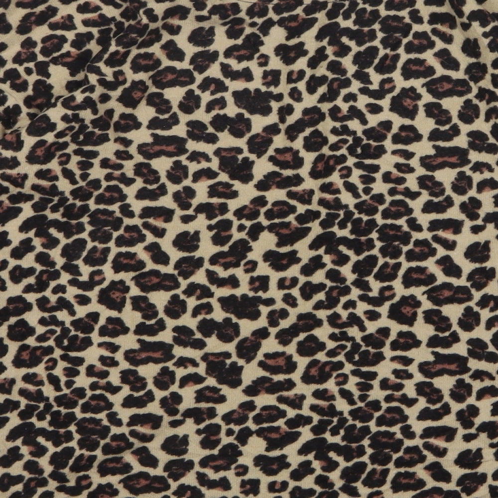 TU Womens Beige Round Neck Animal Print Polyester Pullover Jumper Size 8 - Leopard Print
