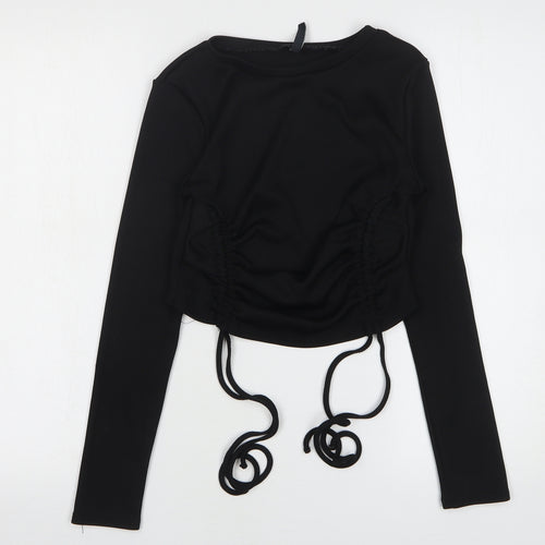 AsYou Womens Black Polyester Cropped T-Shirt Size 12 Round Neck