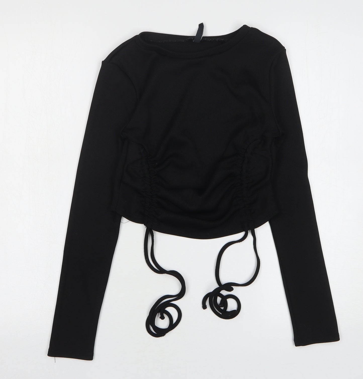 AsYou Womens Black Polyester Cropped T-Shirt Size 12 Round Neck
