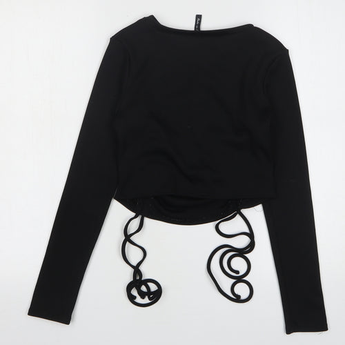 AsYou Womens Black Polyester Cropped T-Shirt Size 12 Round Neck