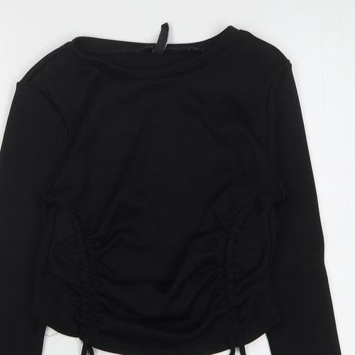 AsYou Womens Black Polyester Cropped T-Shirt Size 12 Round Neck