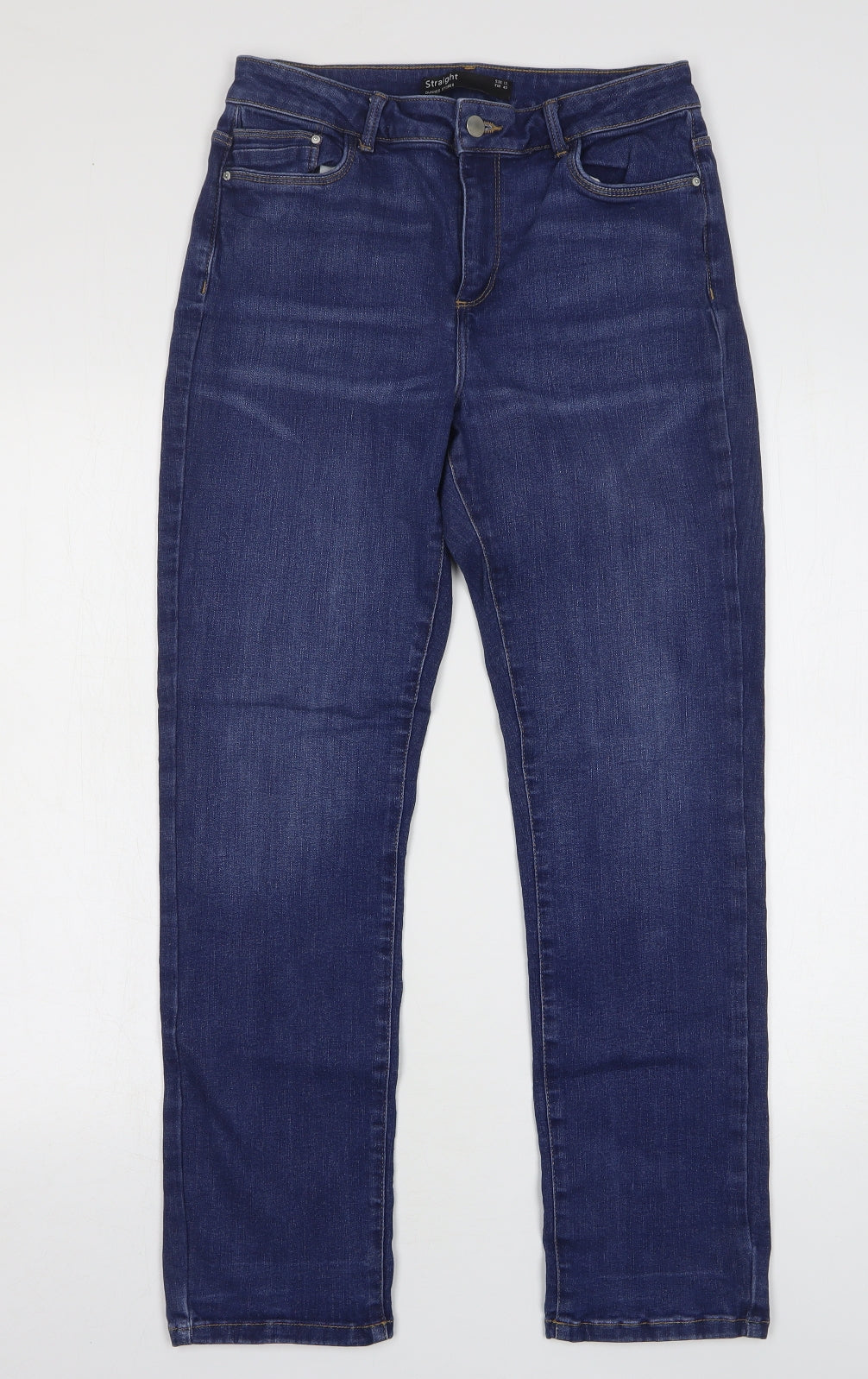 Dunnes Stores Womens Blue Cotton Straight Jeans Size 12 L29 in Regular Button