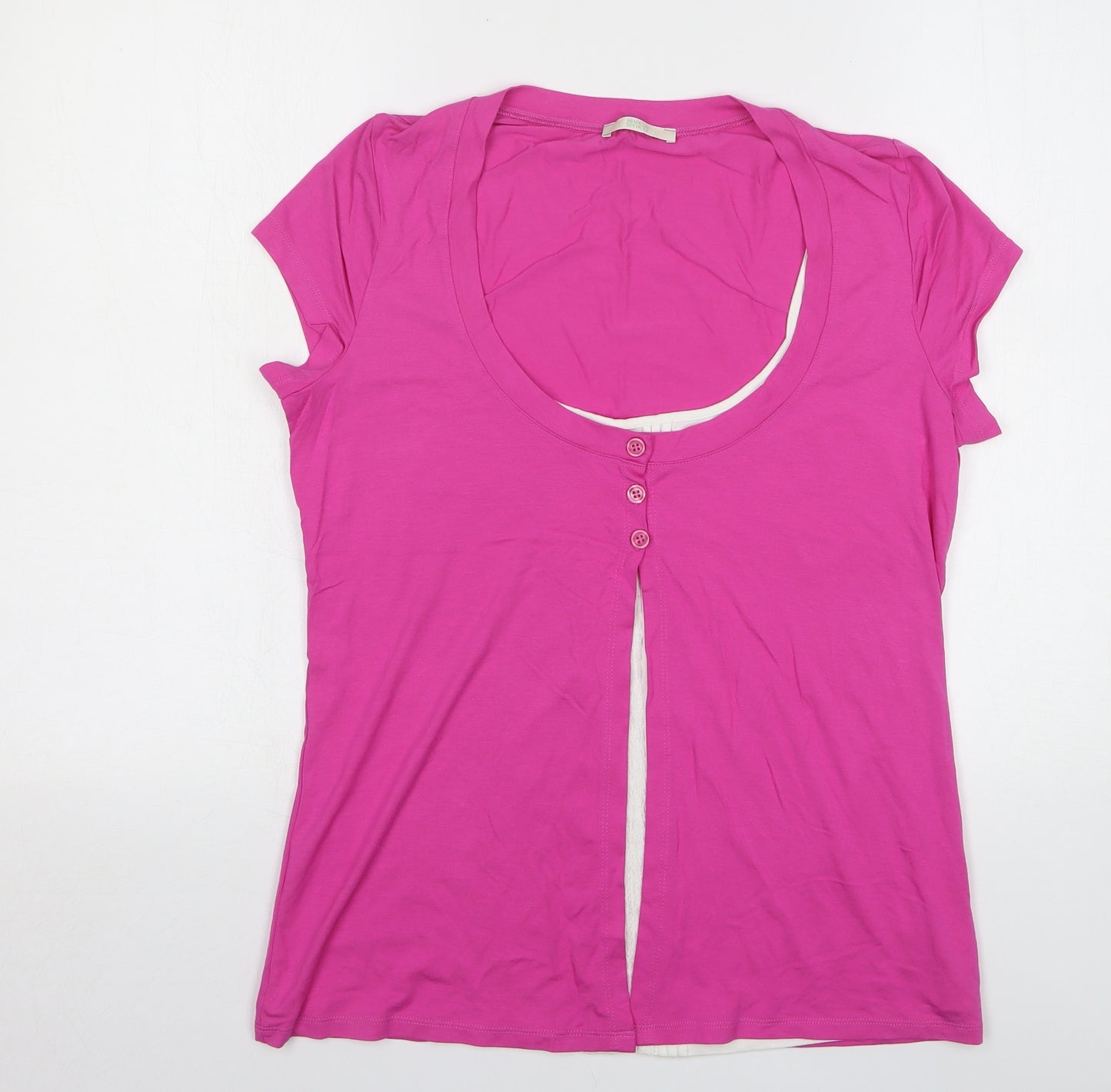 Marks and Spencer Womens Pink Viscose Basic Button-Up Size 14 Scoop Neck - Button up with tank