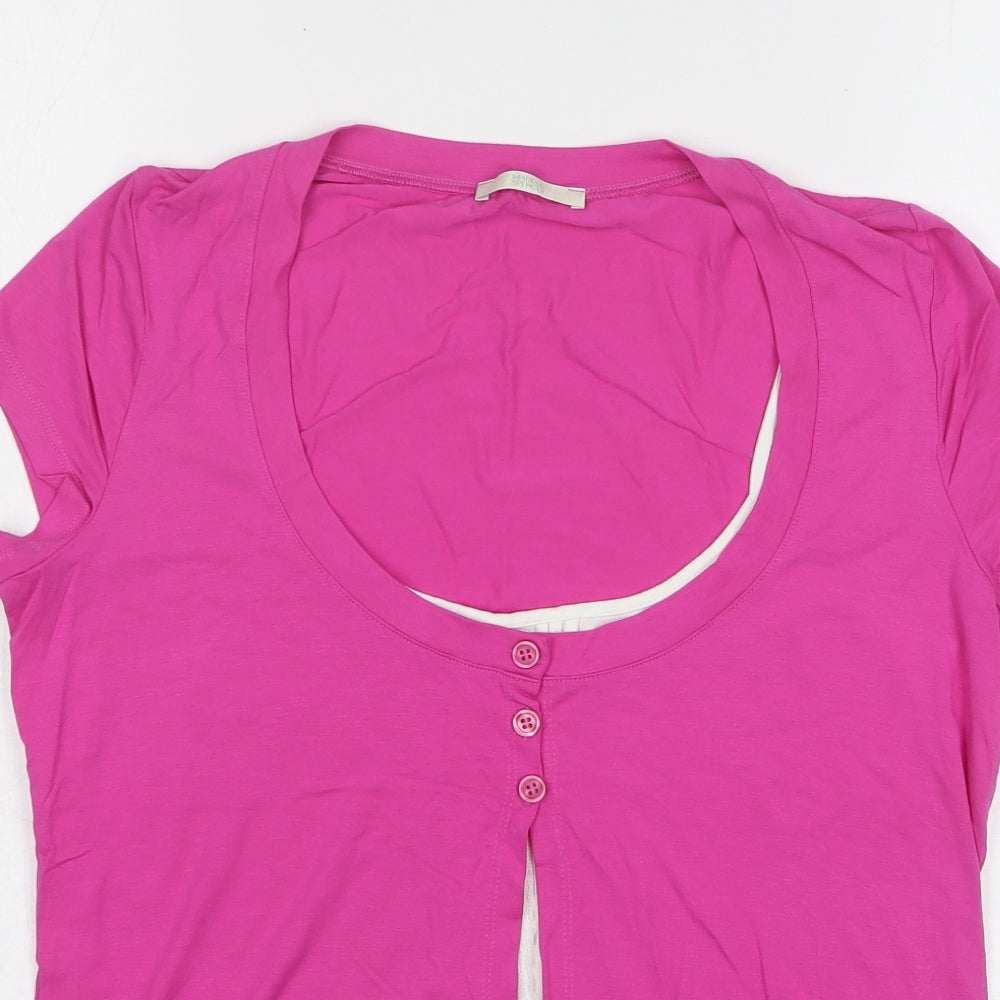 Marks and Spencer Womens Pink Viscose Basic Button-Up Size 14 Scoop Neck - Button up with tank