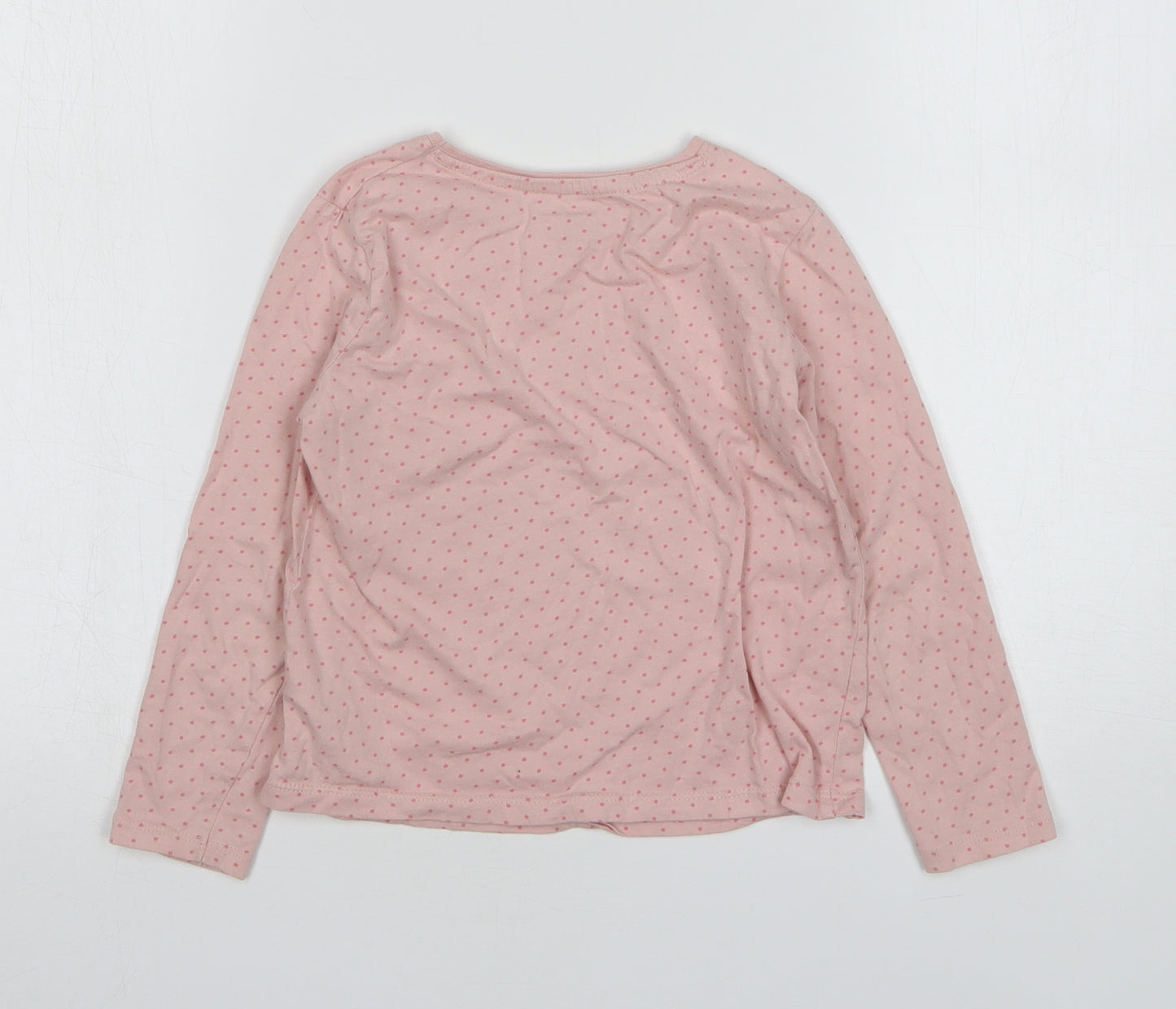 Primark Girls Pink Polka Dot Cotton Basic T-Shirt Size 5-6 Years Round Neck Pullover - Ballerina