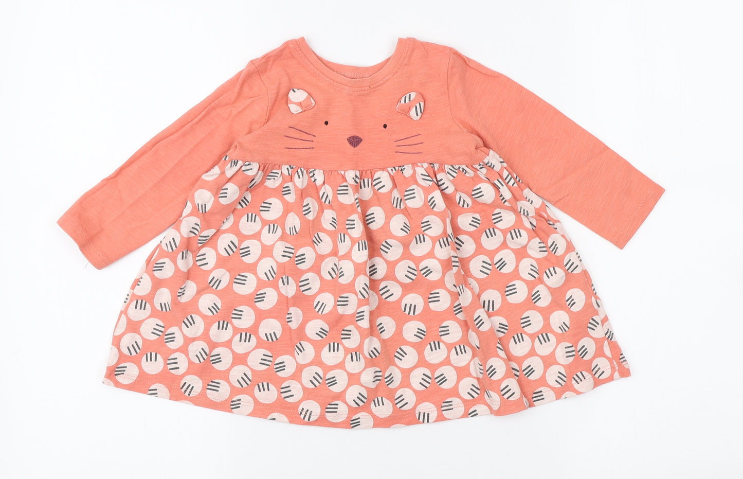 NEXT Girls Pink Geometric Cotton A-Line Size 9-12 Months Round Neck Pullover - Animal Face