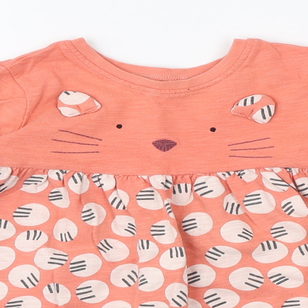 NEXT Girls Pink Geometric Cotton A-Line Size 9-12 Months Round Neck Pullover - Animal Face