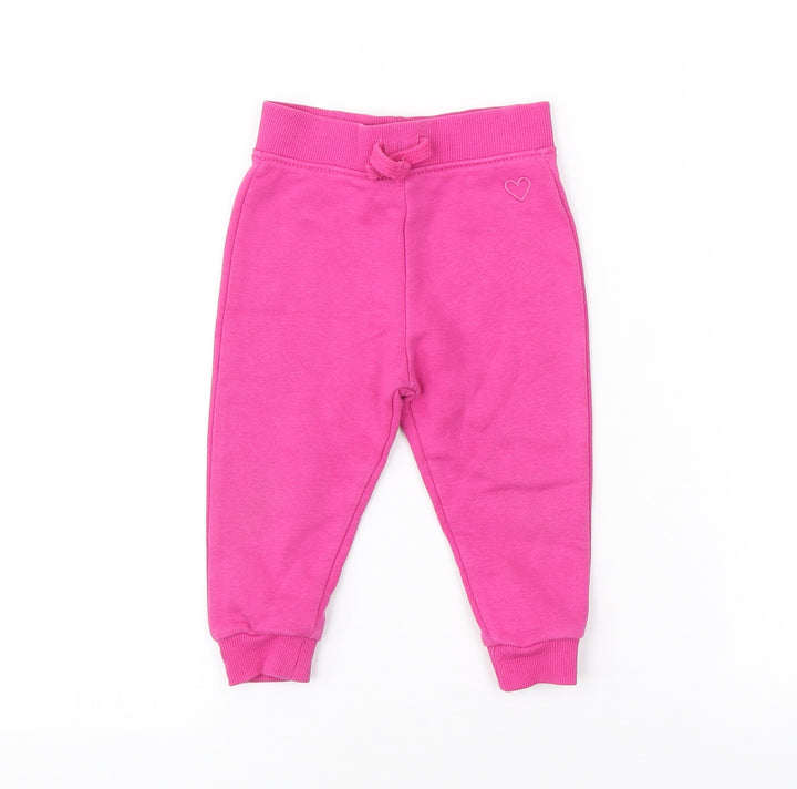 Dunnes Stores Girls Pink Cotton Jogger Trousers Size 6-9 Months Drawstring - Heart