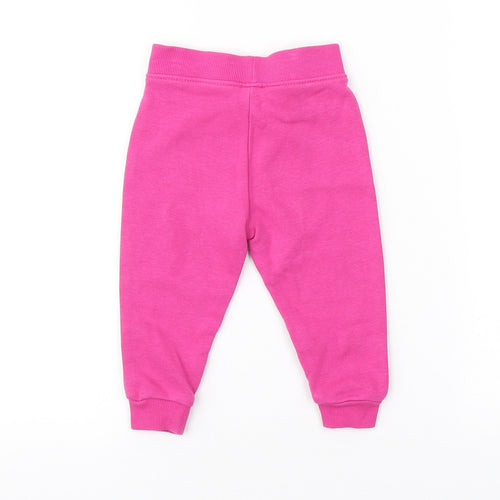 Dunnes Stores Girls Pink Cotton Jogger Trousers Size 6-9 Months Drawstring - Heart