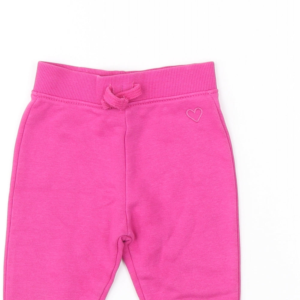 Dunnes Stores Girls Pink Cotton Jogger Trousers Size 6-9 Months Drawstring - Heart