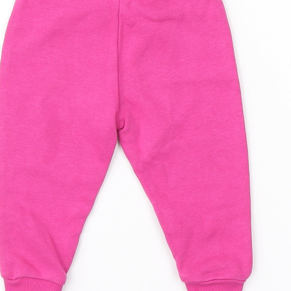 Dunnes Stores Girls Pink Cotton Jogger Trousers Size 6-9 Months Drawstring - Heart